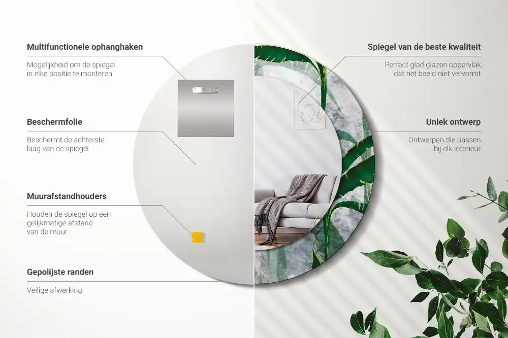 Espejo redondo impreso Hojas tropicales