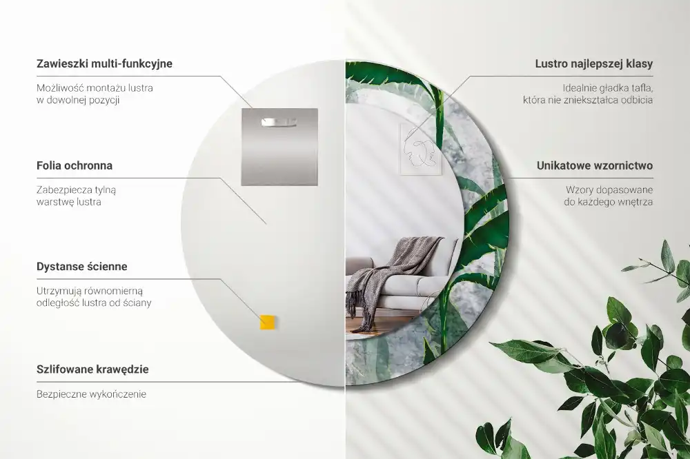 Espejo redondo impreso Hojas tropicales