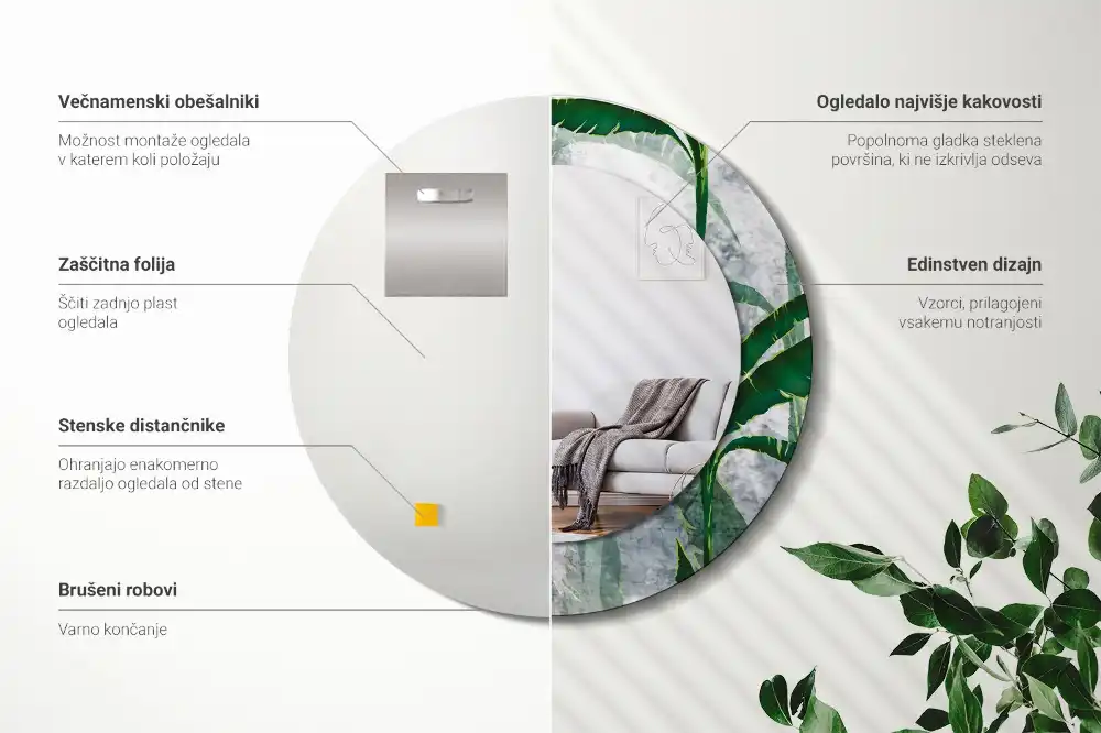 Espejo redondo impreso Hojas tropicales