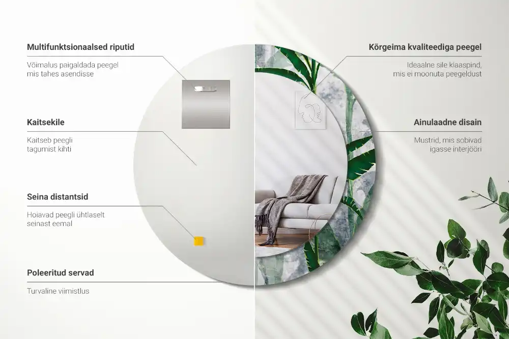 Espejo redondo impreso Hojas tropicales