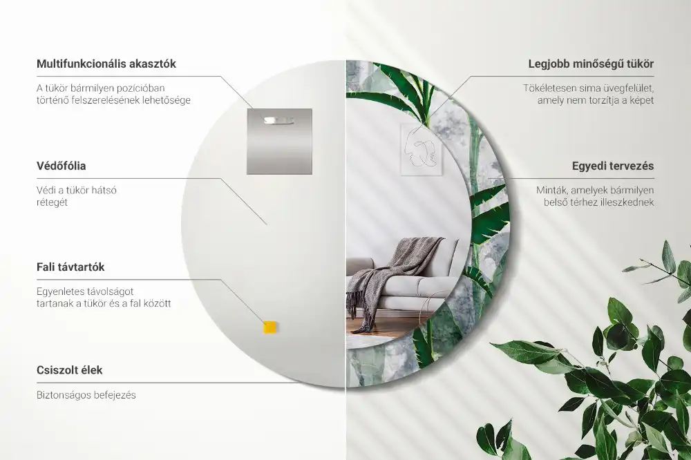 Espejo redondo impreso Hojas tropicales