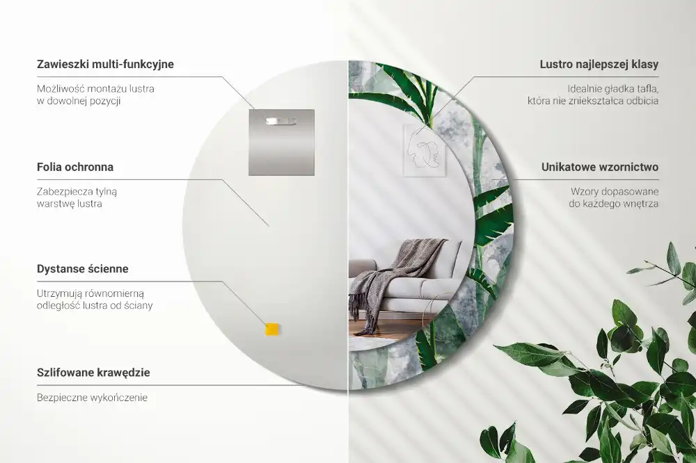 Espejo redondo impreso Hojas tropicales