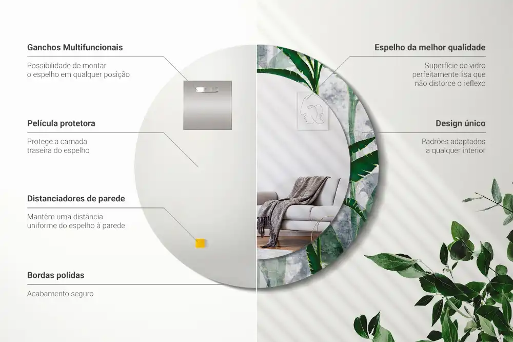 Espejo redondo impreso Hojas tropicales