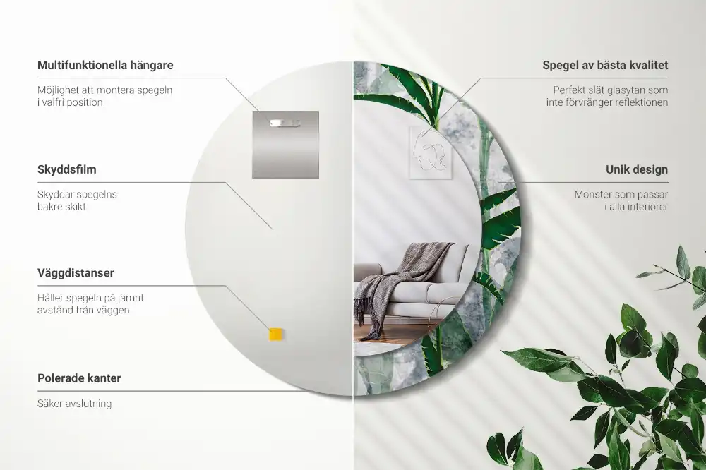 Espejo redondo impreso Hojas tropicales