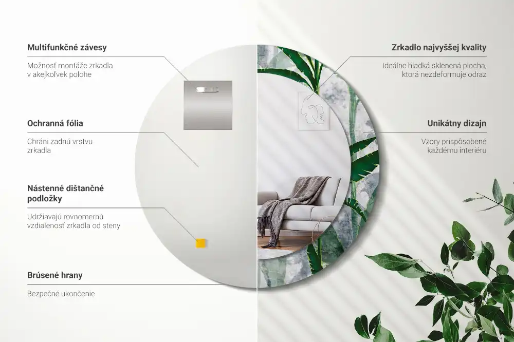 Espejo redondo impreso Hojas tropicales