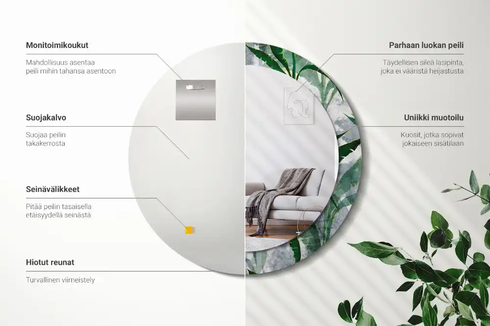 Espejo redondo impreso Hojas tropicales