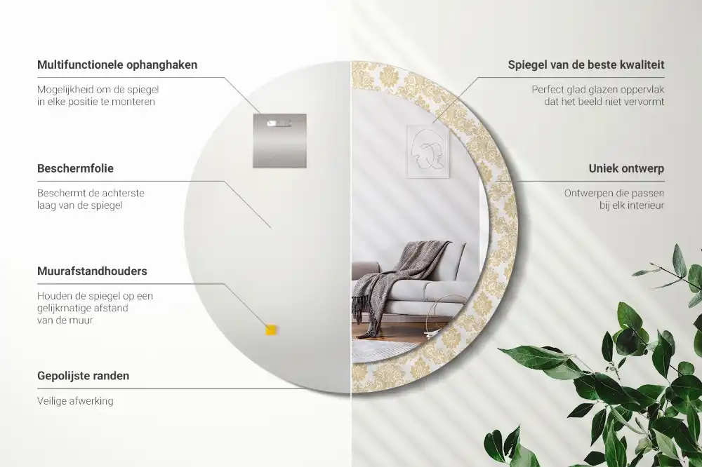 Espejo redondo estampado Patrón barroco