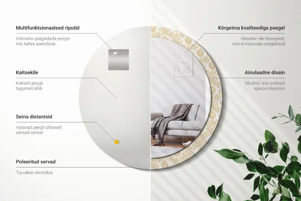 Espejo redondo estampado Patrón barroco