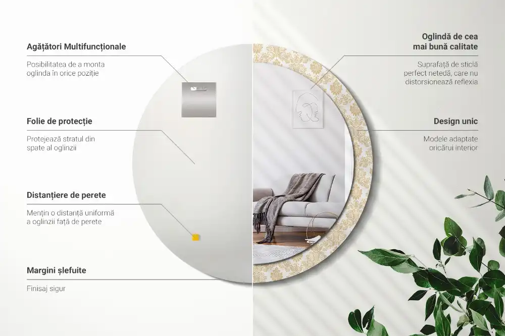 Espejo redondo estampado Patrón barroco