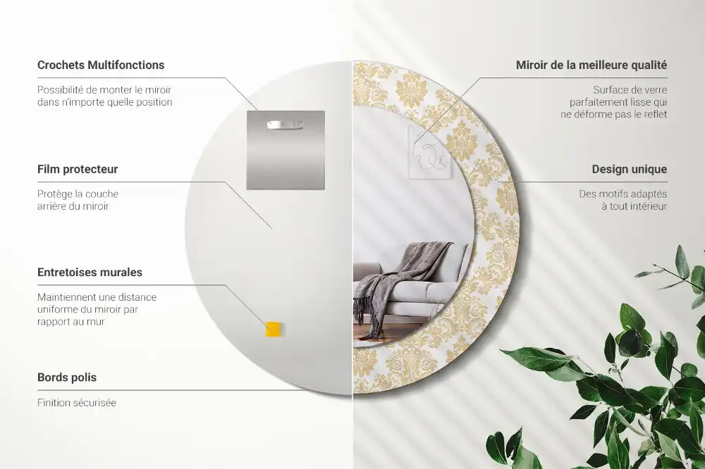 Espejo redondo estampado Patrón barroco