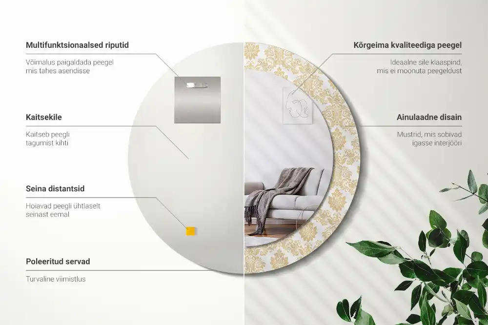 Espejo redondo estampado Patrón barroco