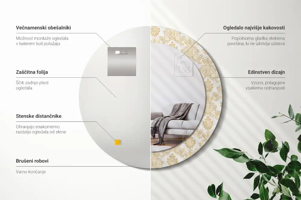 Espejo redondo estampado Patrón barroco