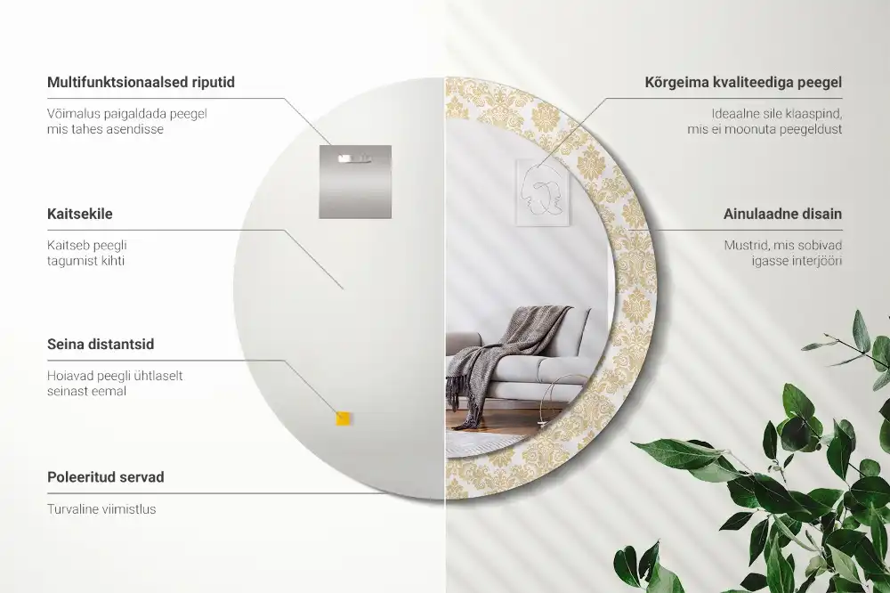 Espejo redondo estampado Patrón barroco