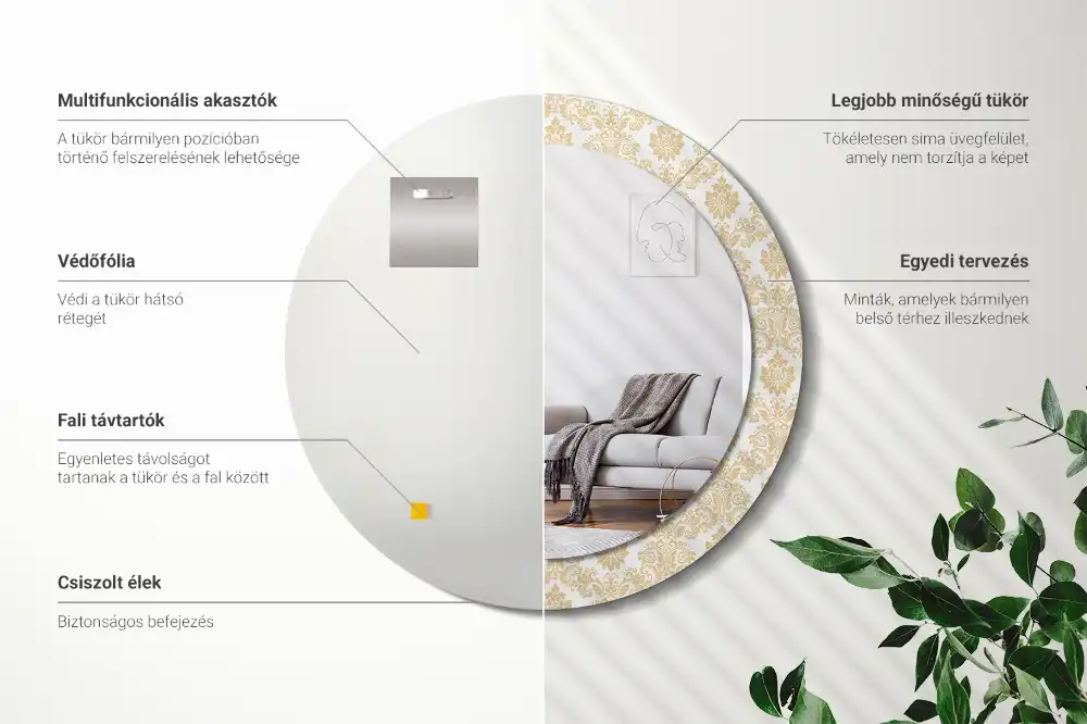 Espejo redondo estampado Patrón barroco