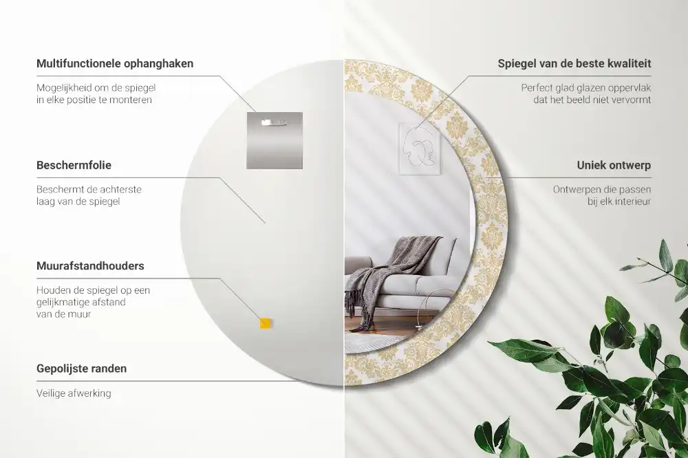 Espejo redondo estampado Patrón barroco