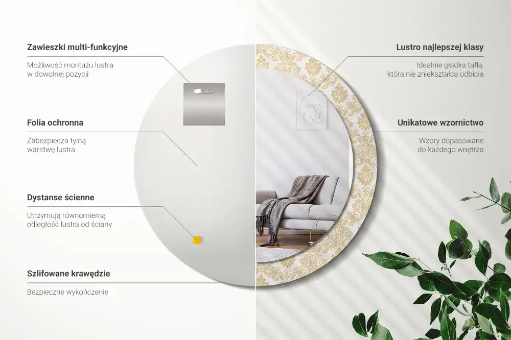 Espejo redondo estampado Patrón barroco