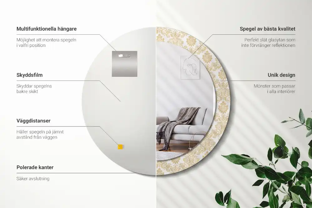 Espejo redondo estampado Patrón barroco