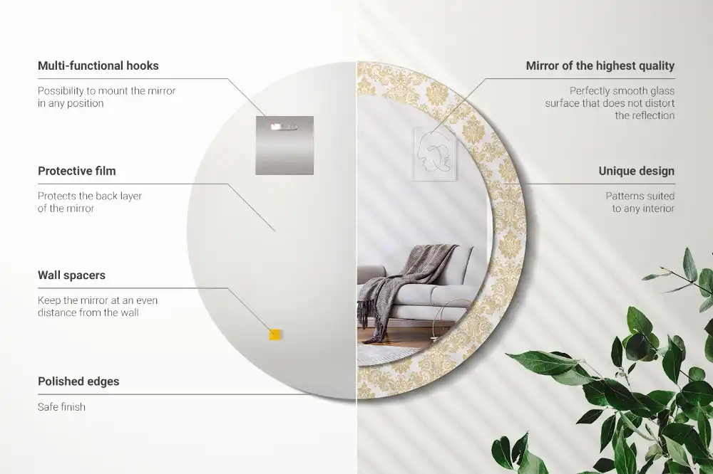 Espejo redondo estampado Patrón barroco