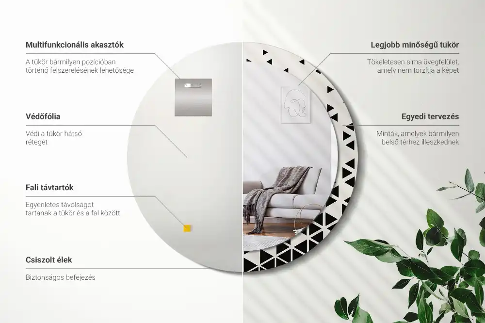 Espejo redondo con decoración Abstracción geométrica