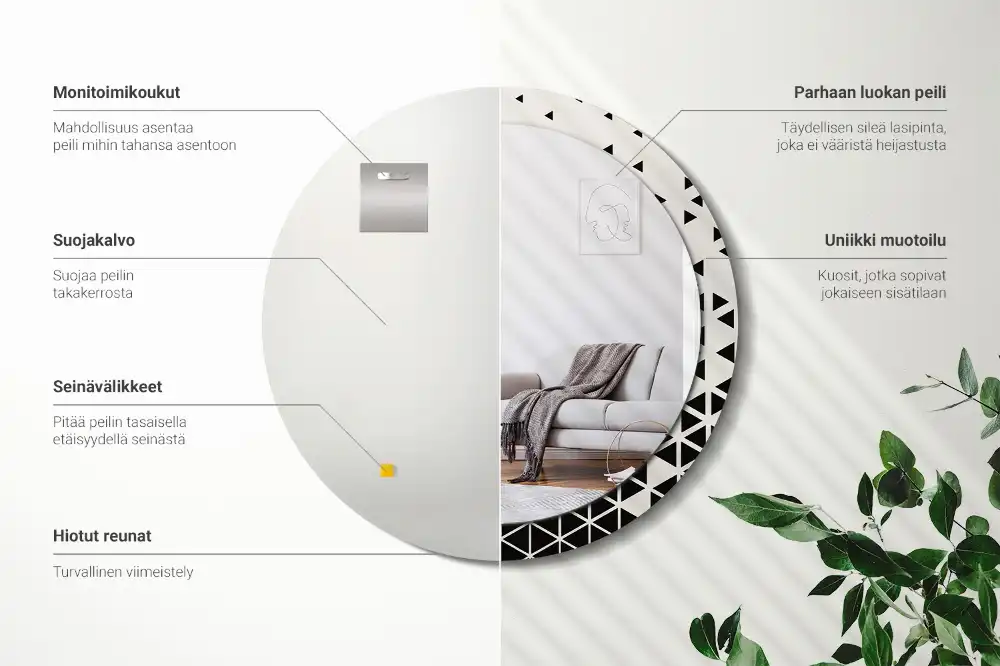 Espejo redondo con decoración Abstracción geométrica