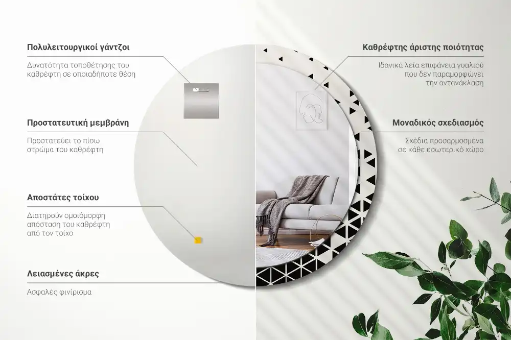 Espejo redondo con decoración Abstracción geométrica