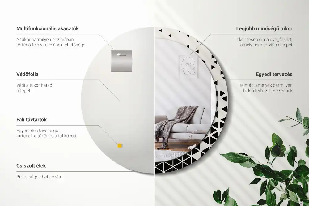 Espejo redondo con decoración Abstracción geométrica