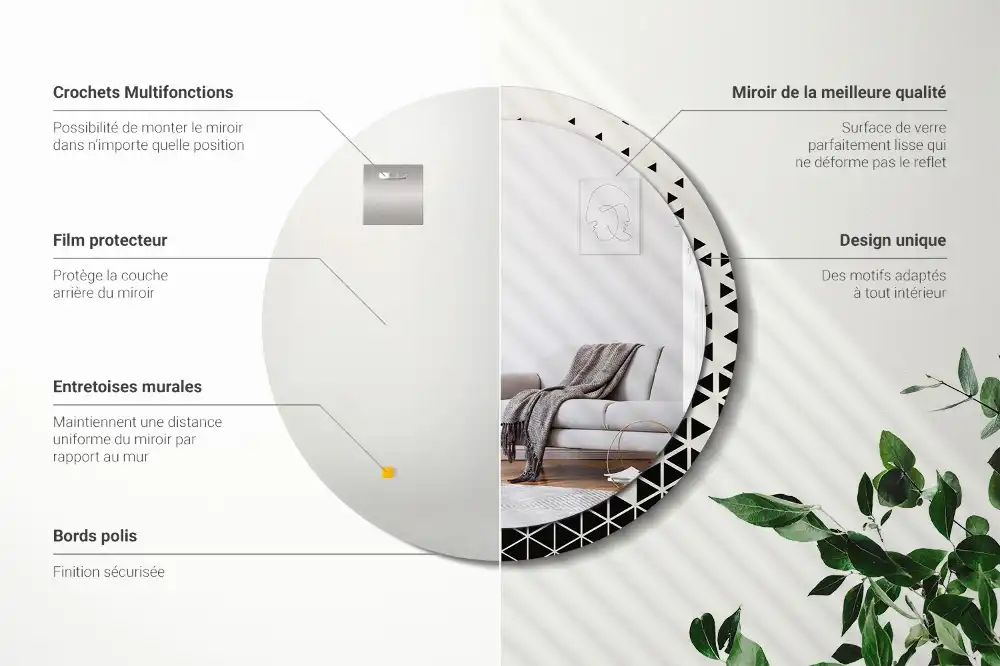 Espejo redondo con decoración Abstracción geométrica