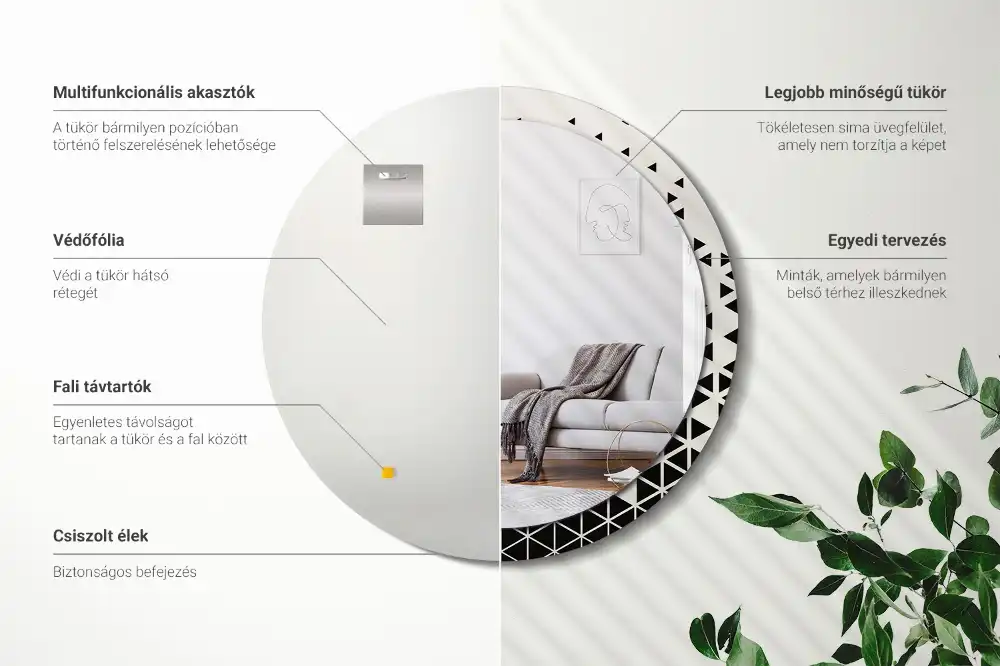 Espejo redondo con decoración Abstracción geométrica