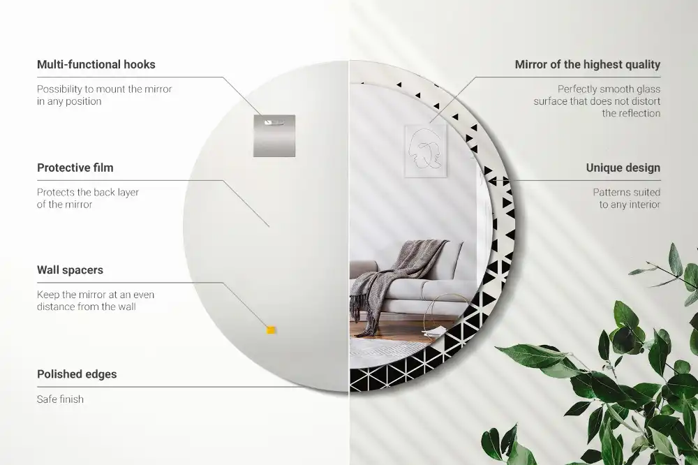 Espejo redondo con decoración Abstracción geométrica