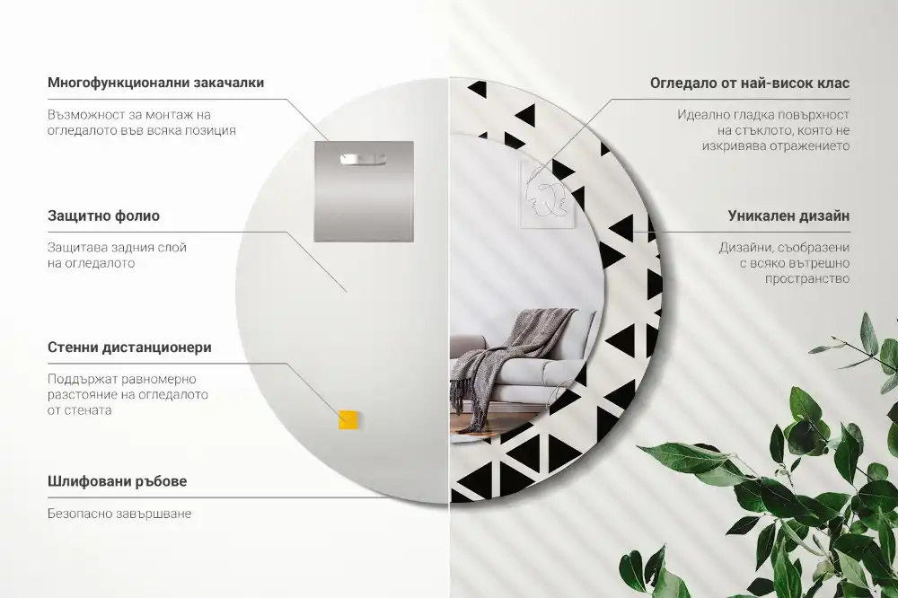 Espejo redondo con decoración Abstracción geométrica