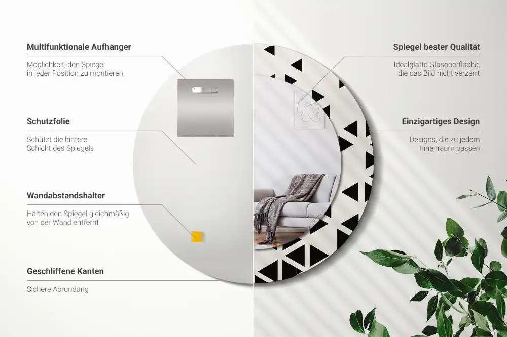 Espejo redondo con decoración Abstracción geométrica