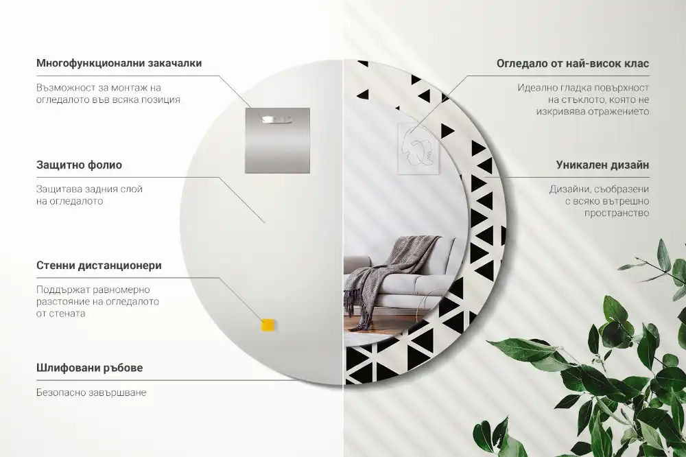 Espejo redondo con decoración Abstracción geométrica