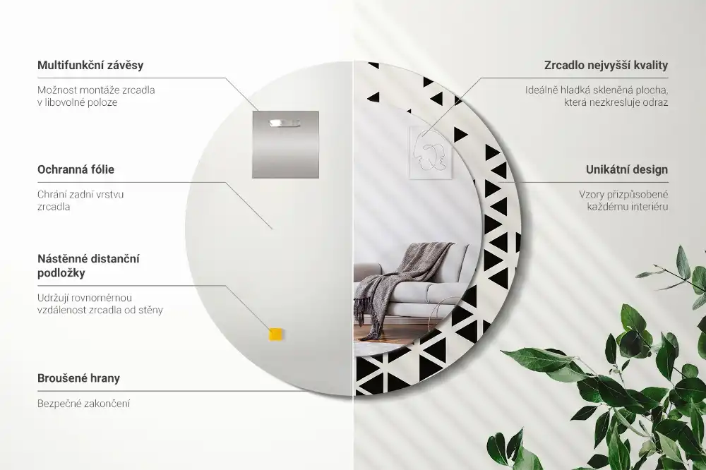 Espejo redondo con decoración Abstracción geométrica