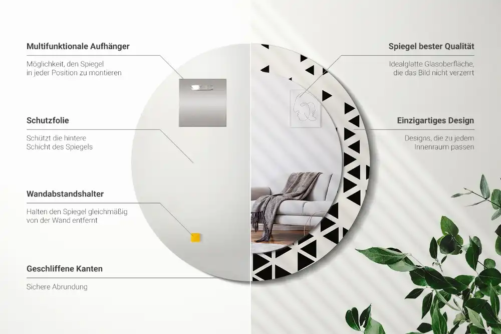 Espejo redondo con decoración Abstracción geométrica