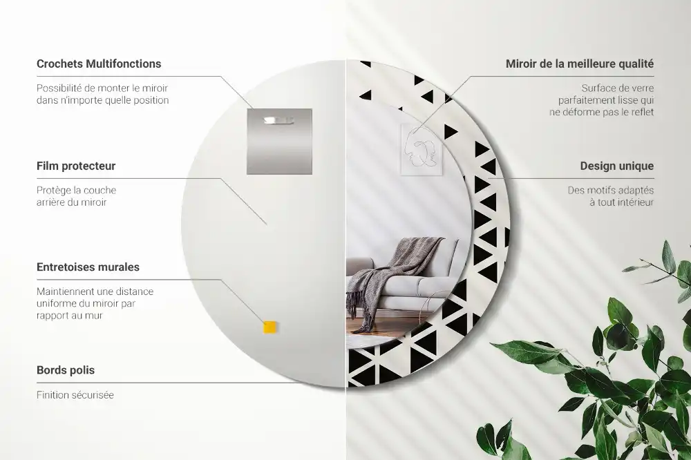 Espejo redondo con decoración Abstracción geométrica