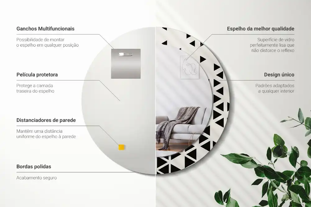 Espejo redondo con decoración Abstracción geométrica