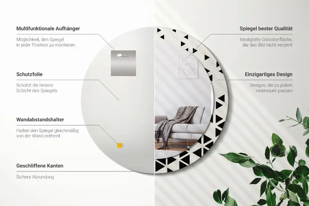 Espejo redondo con decoración Abstracción geométrica