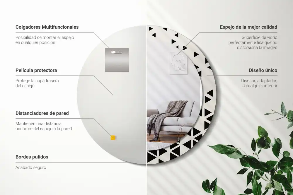 Espejo redondo con decoración Abstracción geométrica