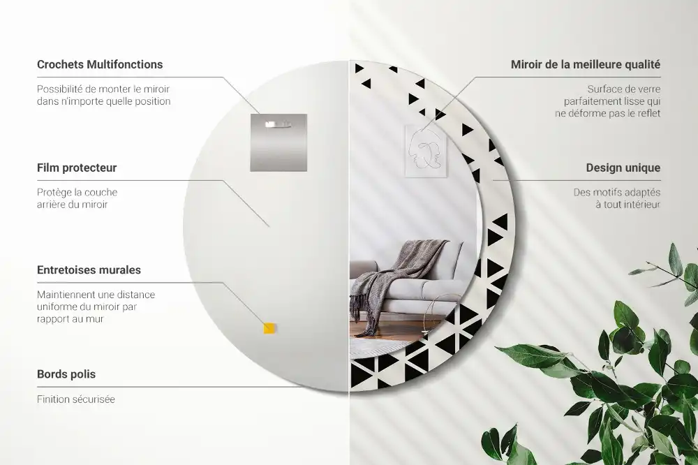 Espejo redondo con decoración Abstracción geométrica