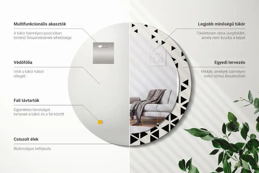 Espejo redondo con decoración Abstracción geométrica