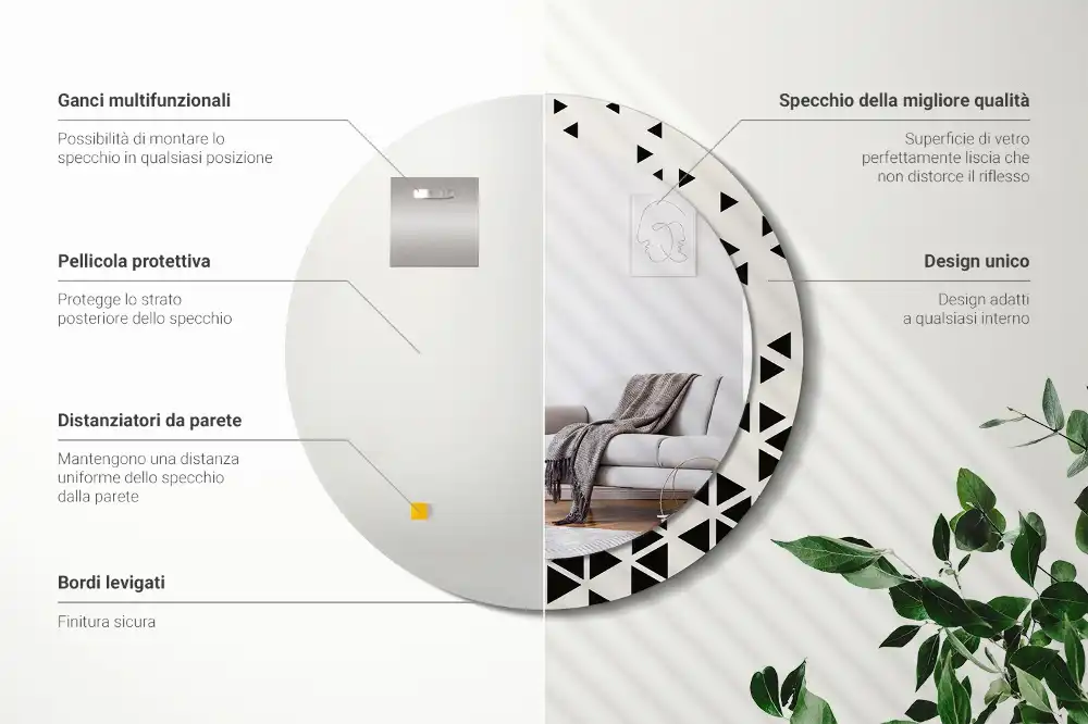 Espejo redondo con decoración Abstracción geométrica