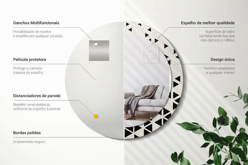 Espejo redondo con decoración Abstracción geométrica