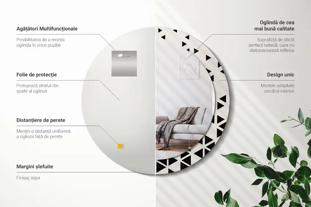 Espejo redondo con decoración Abstracción geométrica