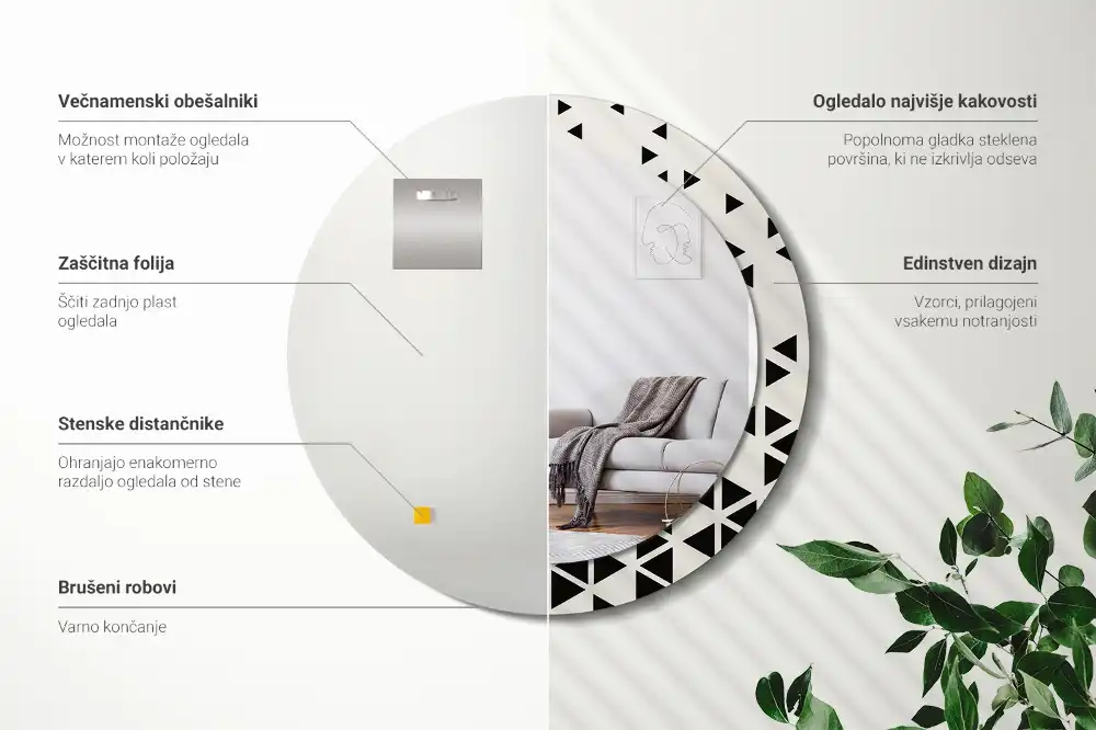 Espejo redondo con decoración Abstracción geométrica