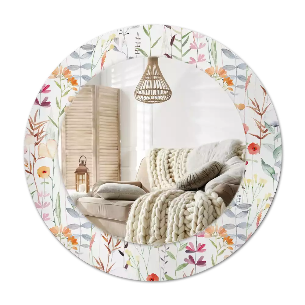 Espejo redondo con decoración flores silvestres