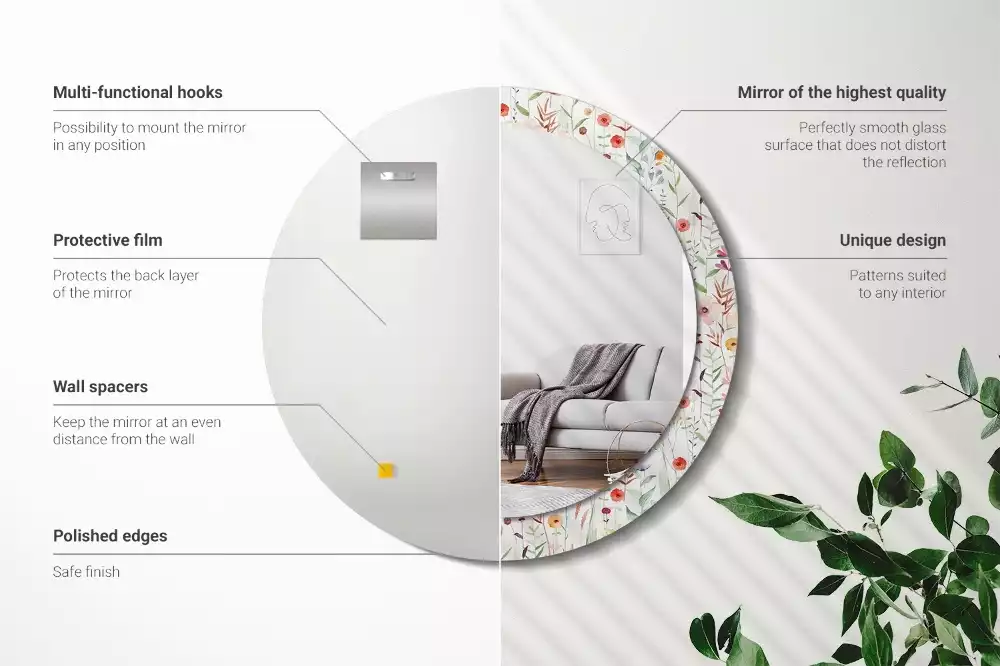 Espejo redondo con decoración flores silvestres