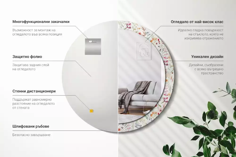 Espejo redondo con decoración flores silvestres