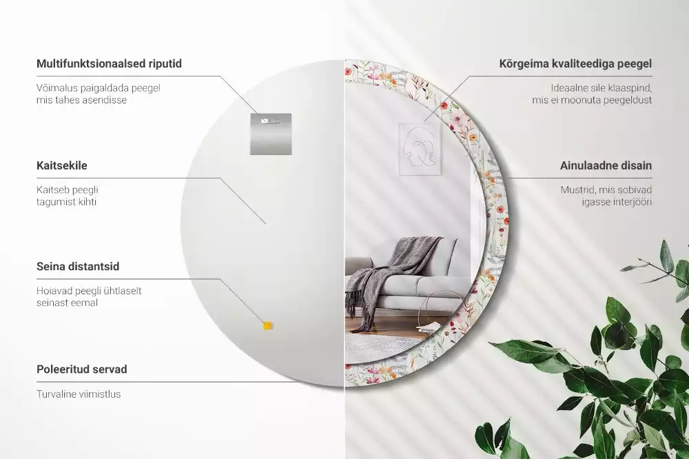 Espejo redondo con decoración flores silvestres