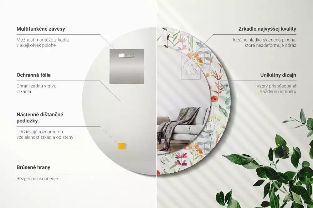 Espejo redondo con decoración flores silvestres