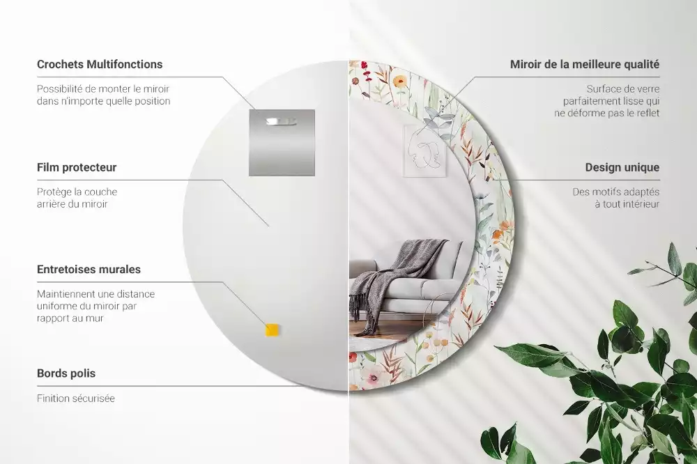 Espejo redondo con decoración flores silvestres